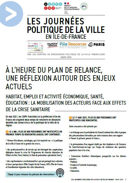 Journées Politique de la ville en Île-de-France : une réflexion autour des enjeux actuels